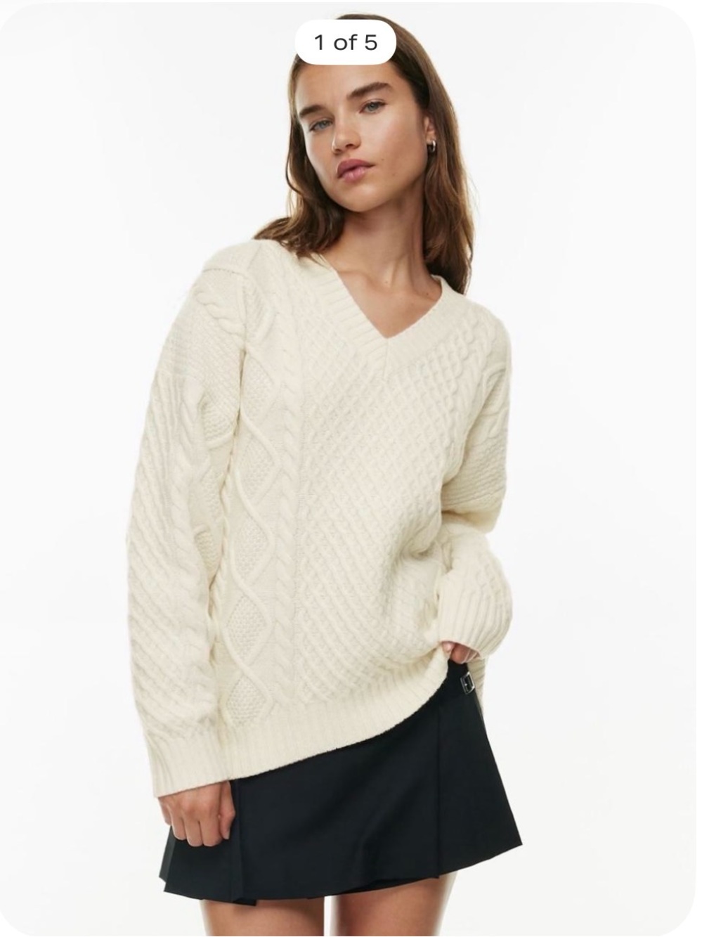 Sunday Best Peggy V-Neck cable knit Sweater in Whisper White